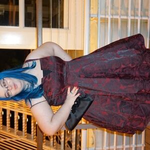 Elegant Red and Black Floral Dress